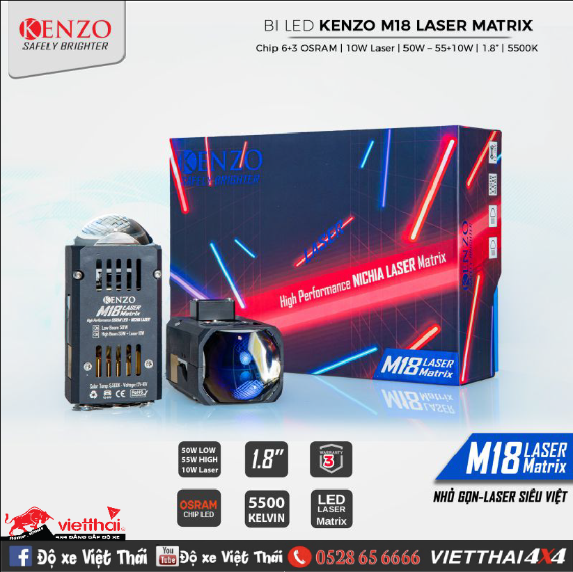 BI LED KENZO M18 LASER MATRIX BỘ ĐÔI SIÊU VIỆT